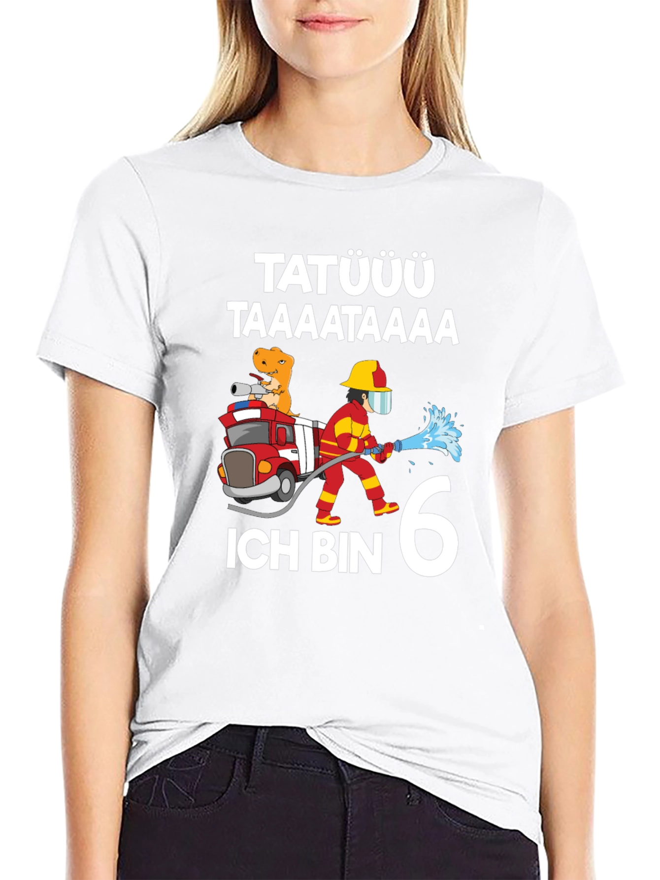 Firefighter Dinosaur 6th Birthday T-Shirt