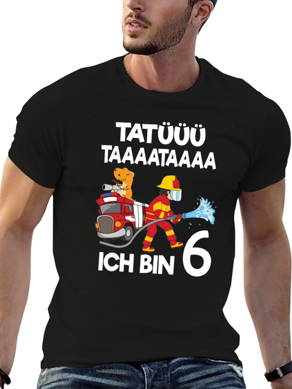 Firefighter Dinosaur 6th Birthday T-Shirt