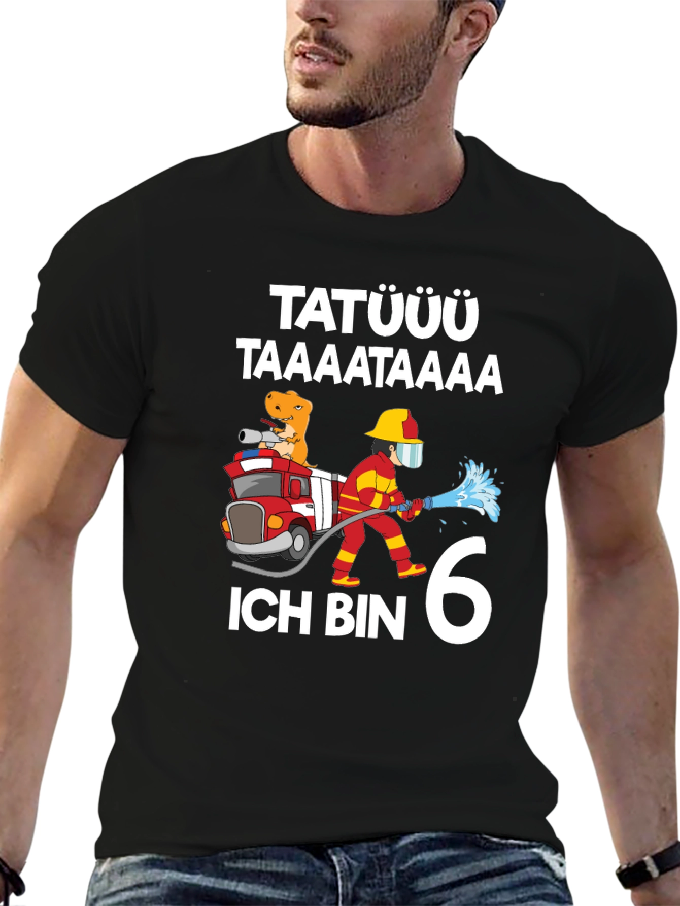 Firefighter Dinosaur 6th Birthday T-Shirt