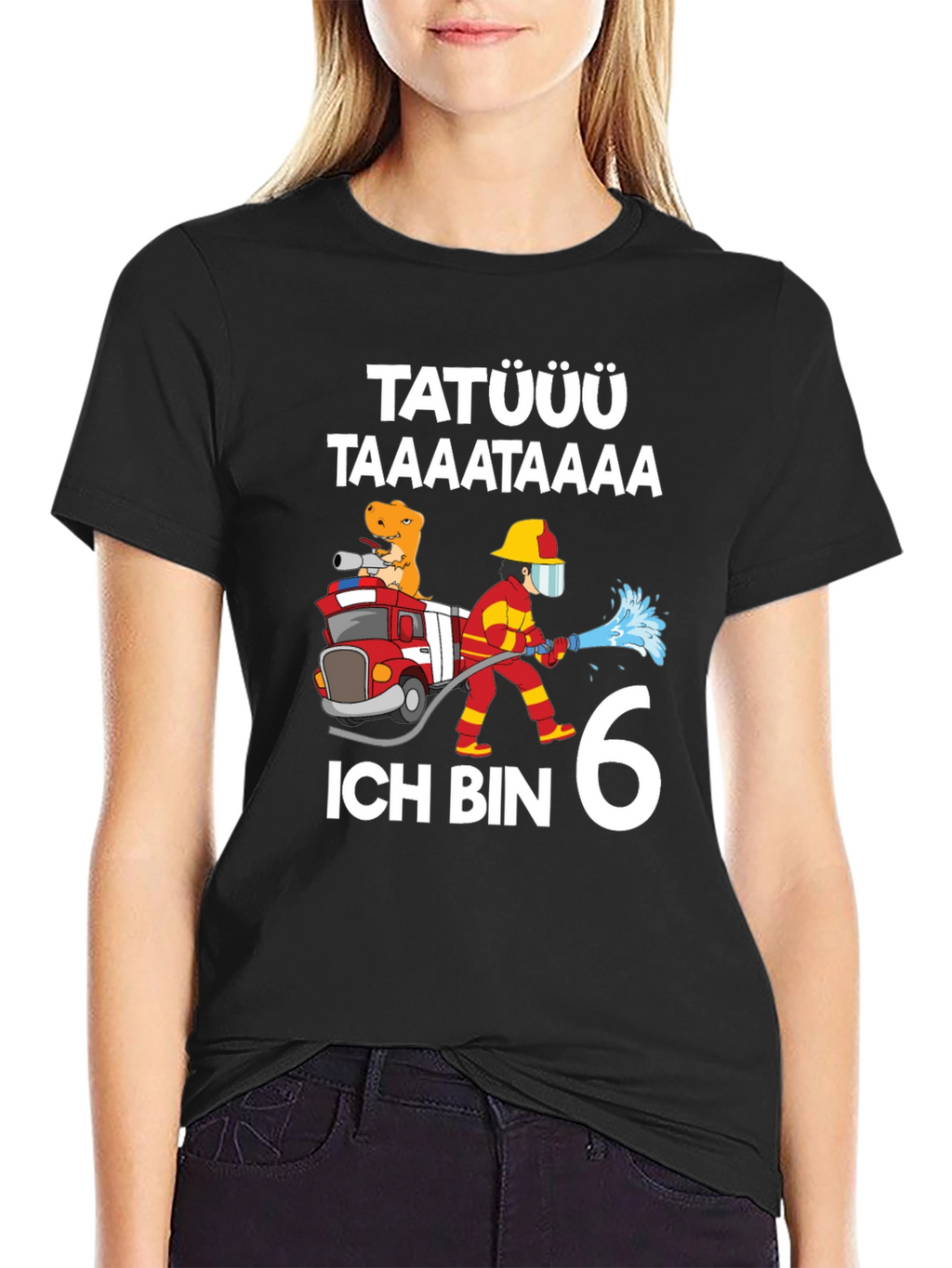 Firefighter Dinosaur 6th Birthday T-Shirt