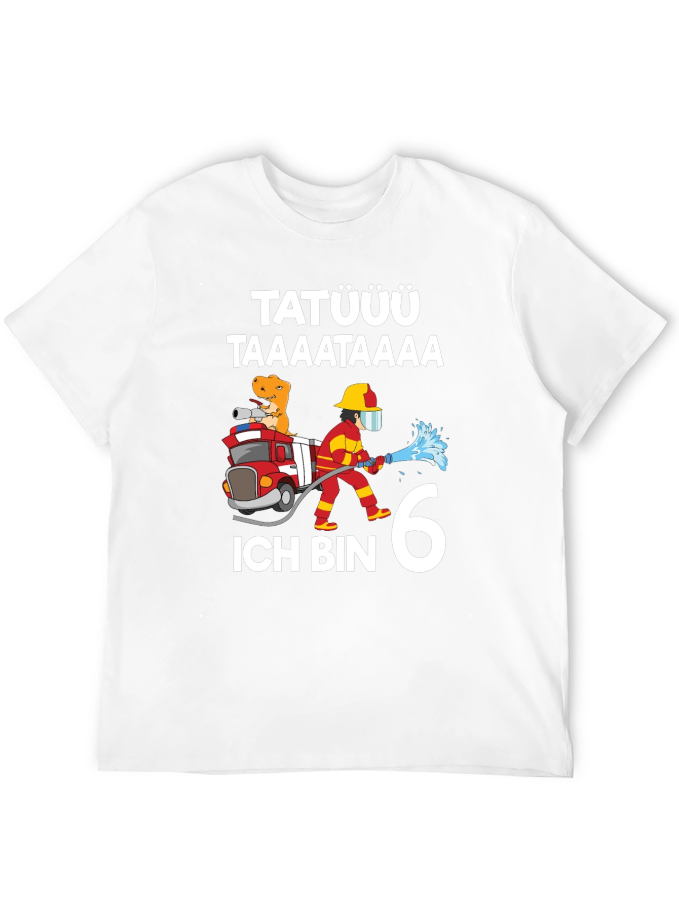 Firefighter Dinosaur 6th Birthday T-Shirt
