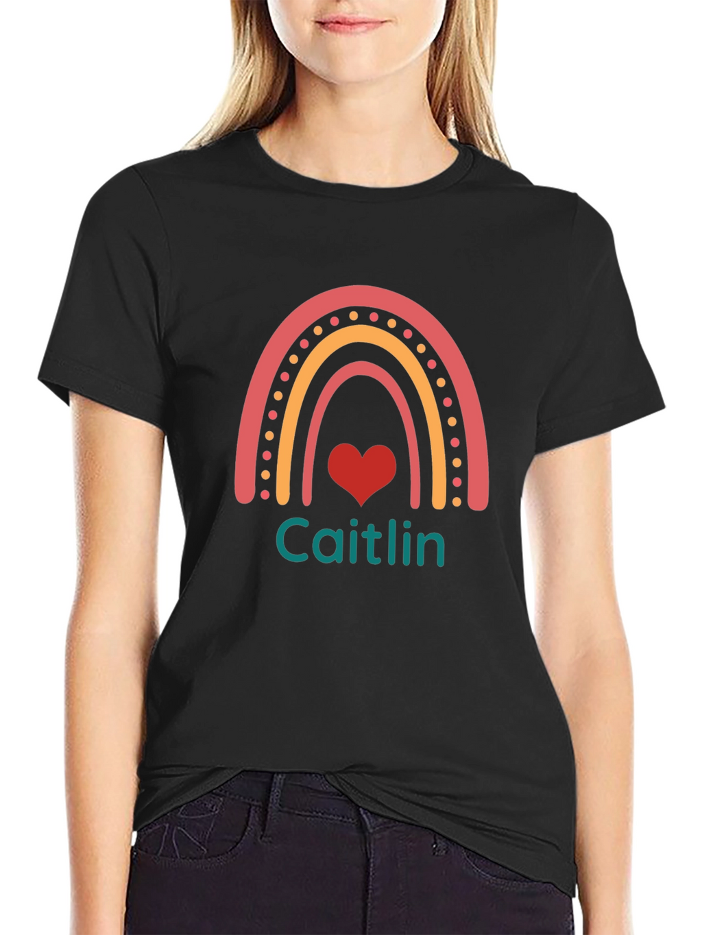 Caitlin Rainbow Heart Personalized T-Shirt