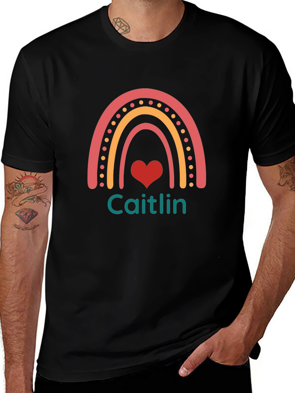 Caitlin Rainbow Heart Personalized T-Shirt