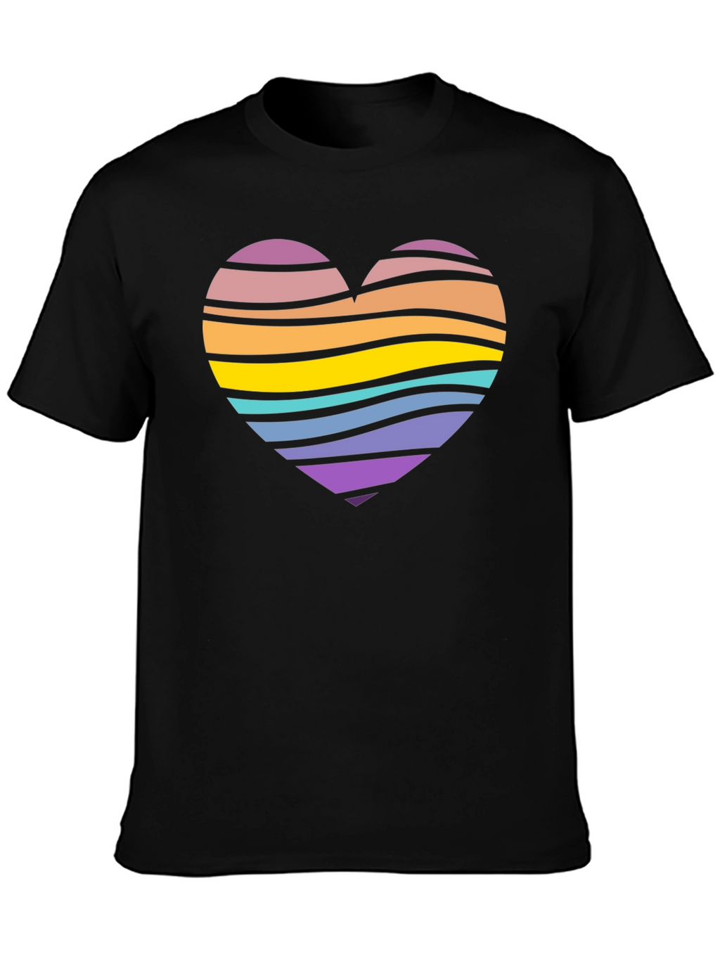 Striped Heart Graphic Black T-Shirt