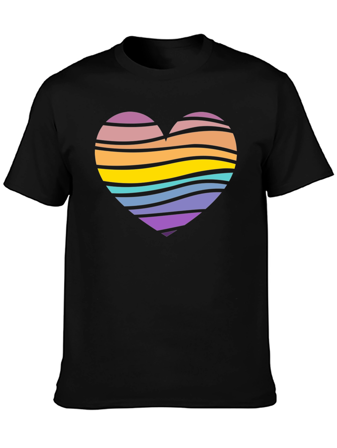 Striped Heart Graphic Black T-Shirt