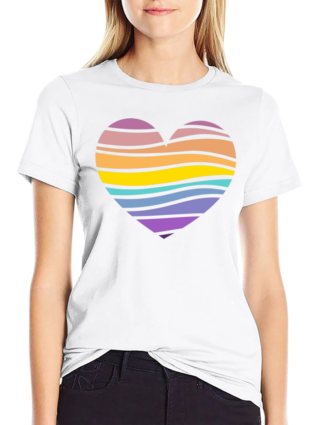 Striped Heart Graphic Black T-Shirt