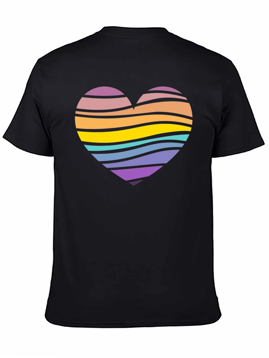 Striped Heart Graphic Black T-Shirt