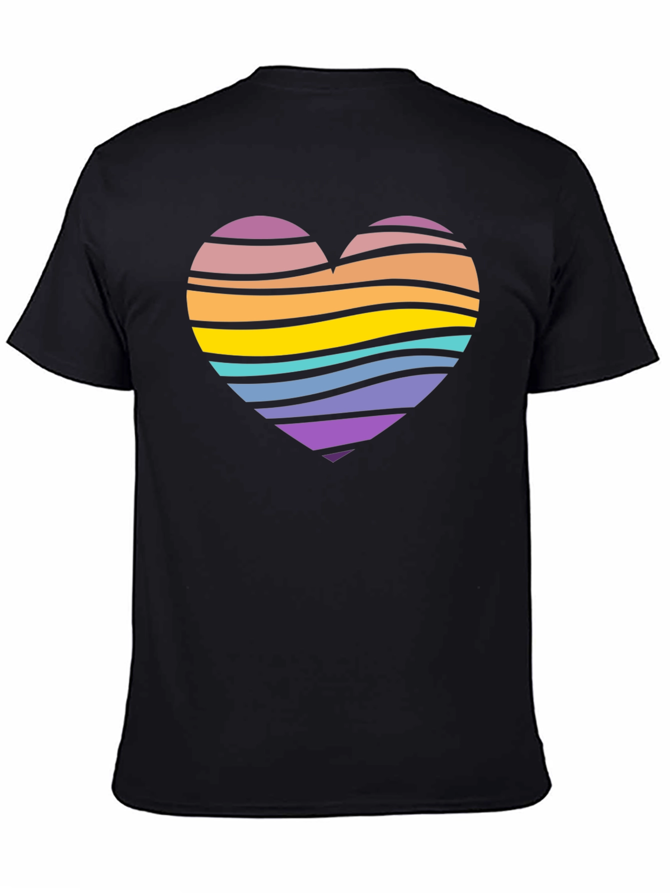 Striped Heart Graphic Black T-Shirt