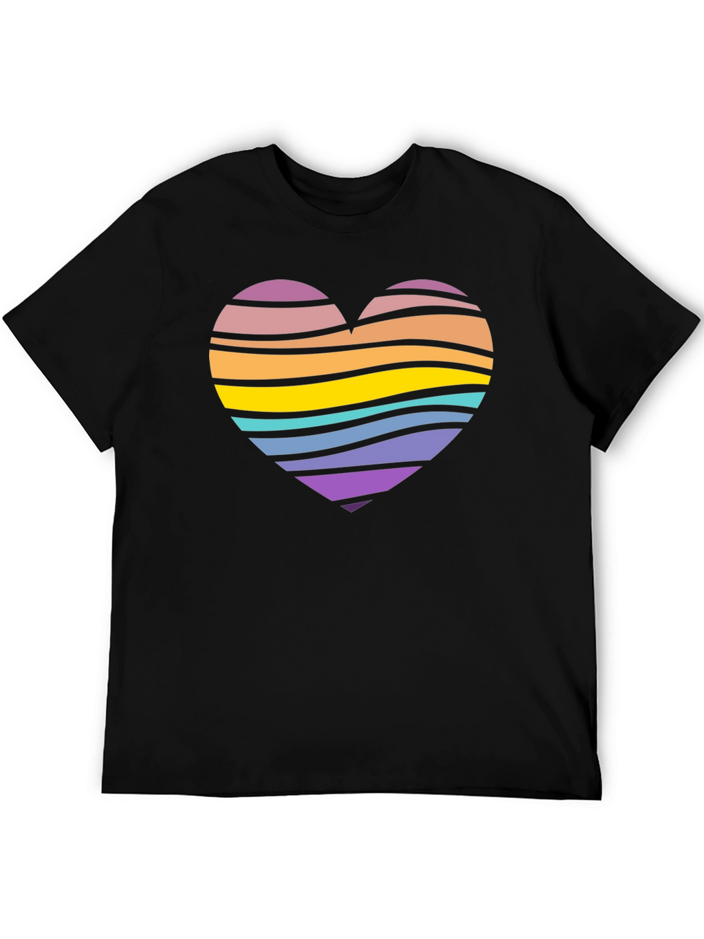Striped Heart Graphic Black T-Shirt