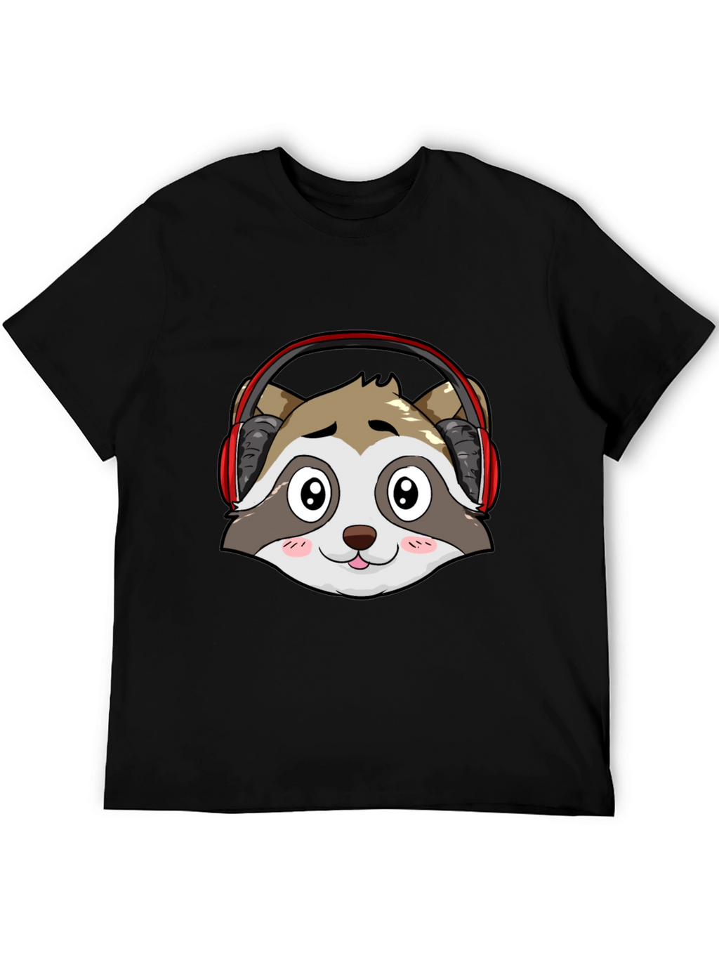 Cool Raccoon Headphone Graphic Black T-Shirt