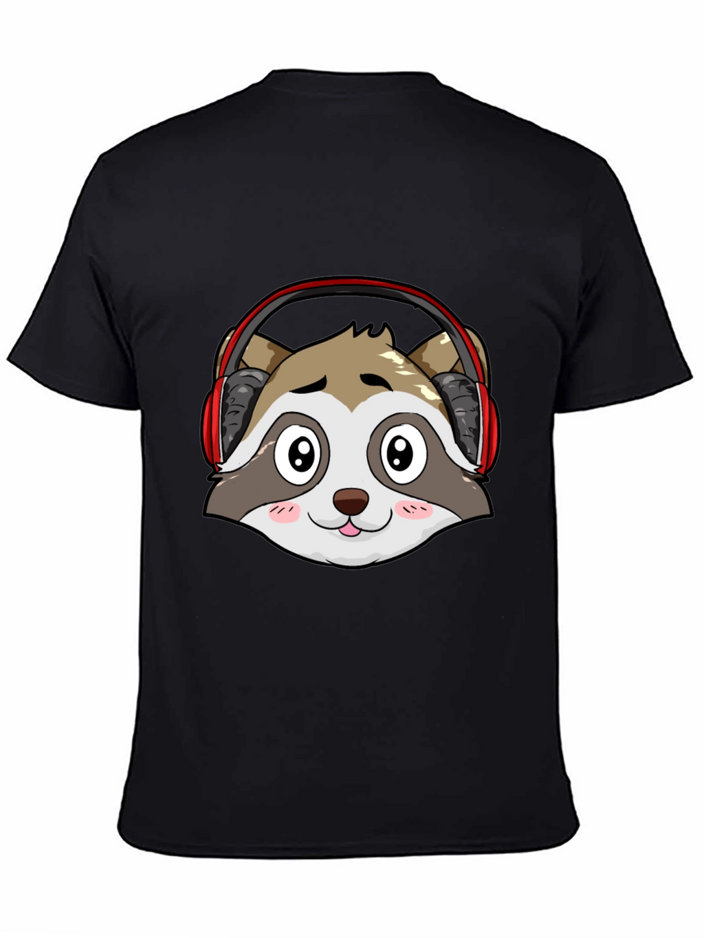 Cool Raccoon Headphone Graphic Black T-Shirt