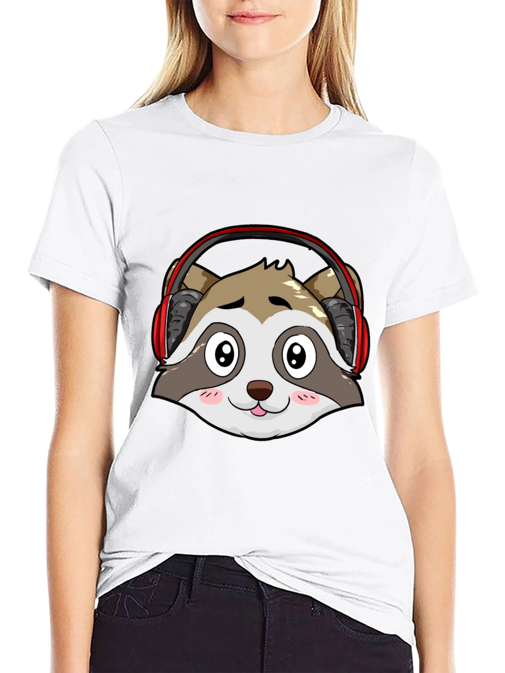 Cool Raccoon Headphone Graphic Black T-Shirt