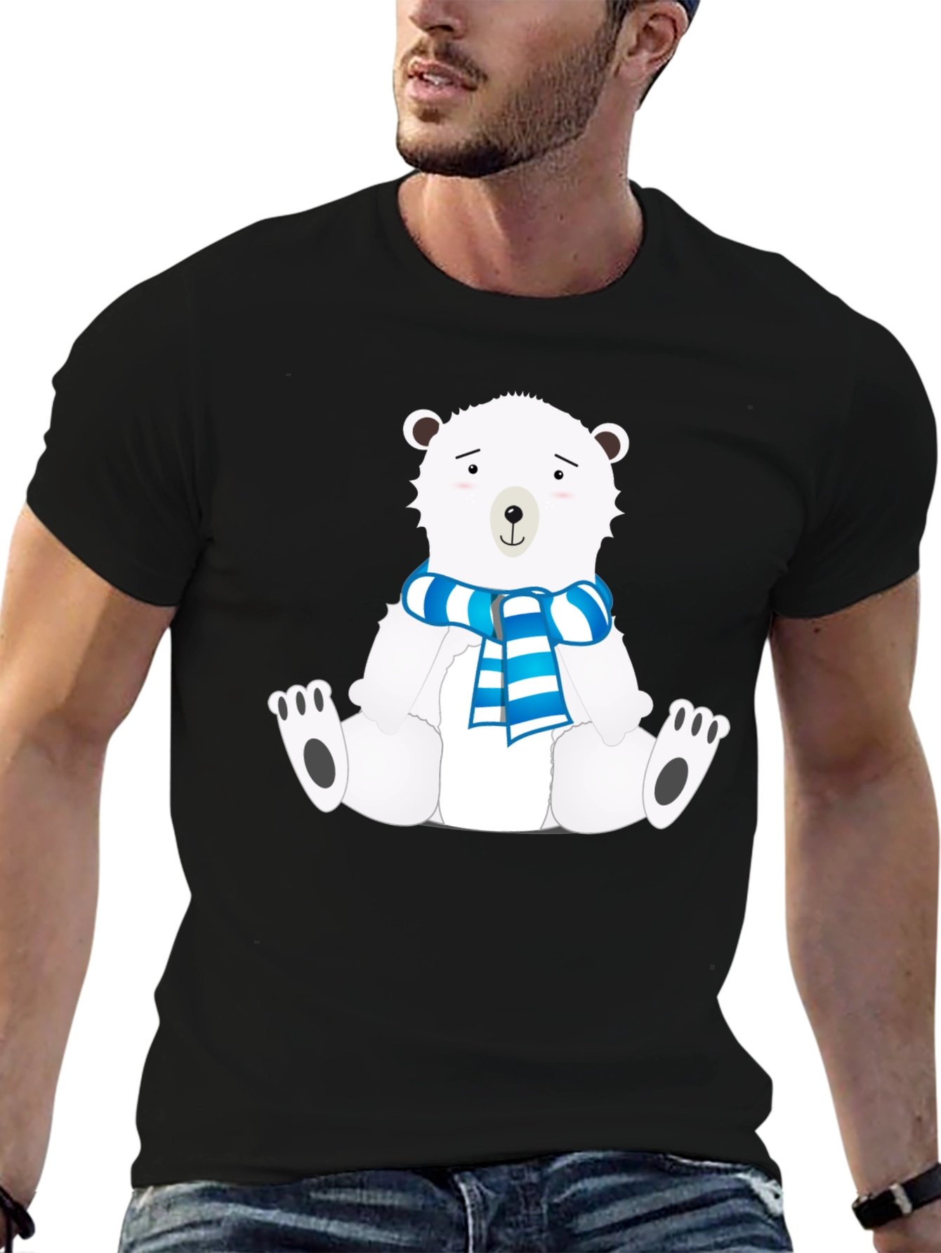 Polar Bear Scarf Graphic Black Tee