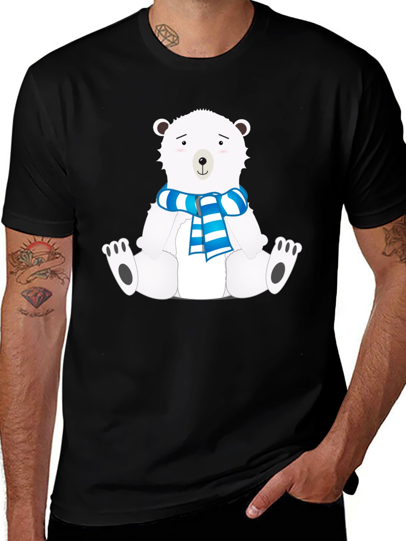 Polar Bear Scarf Graphic Black Tee