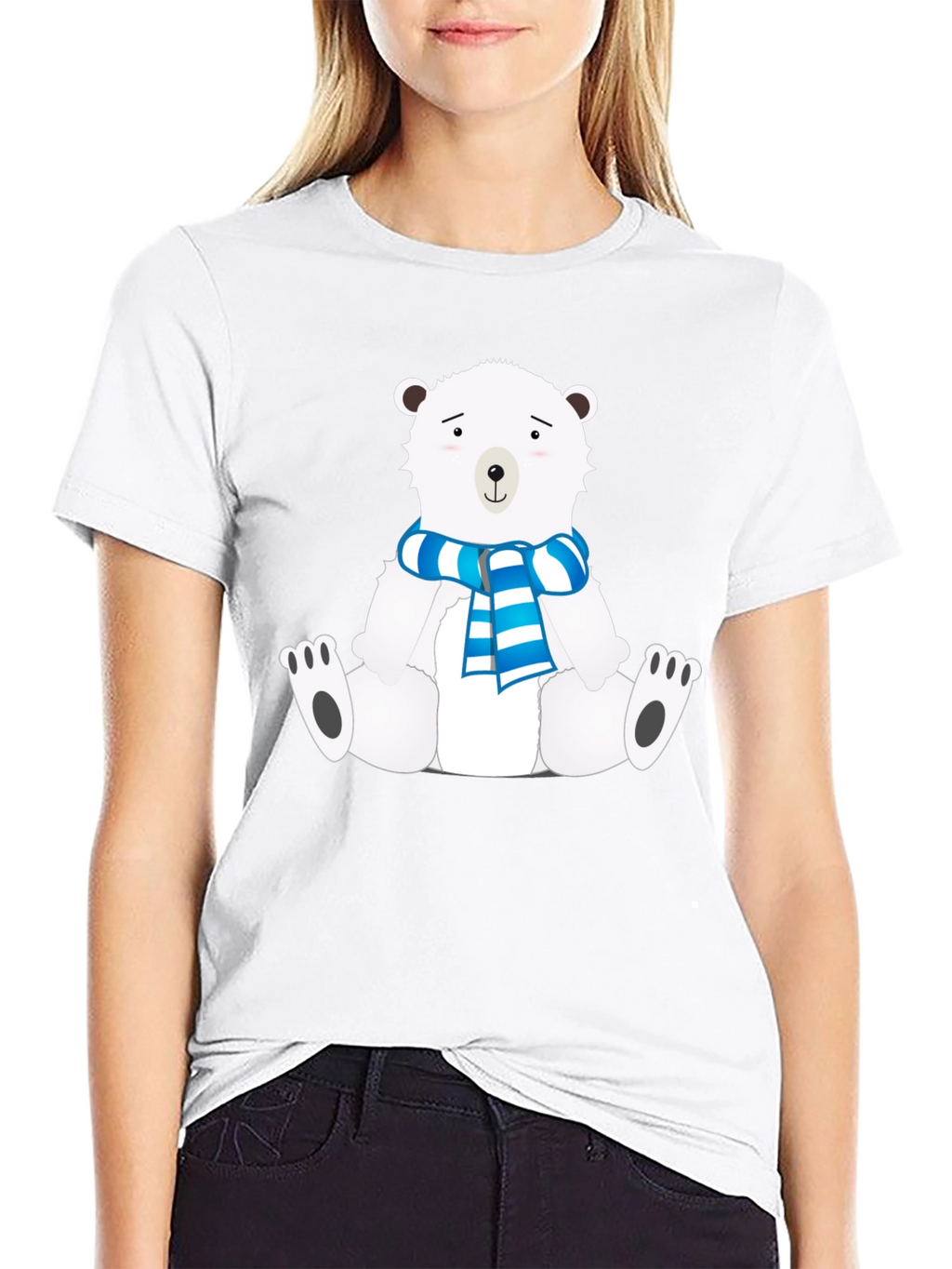 Polar Bear Scarf Graphic Black Tee