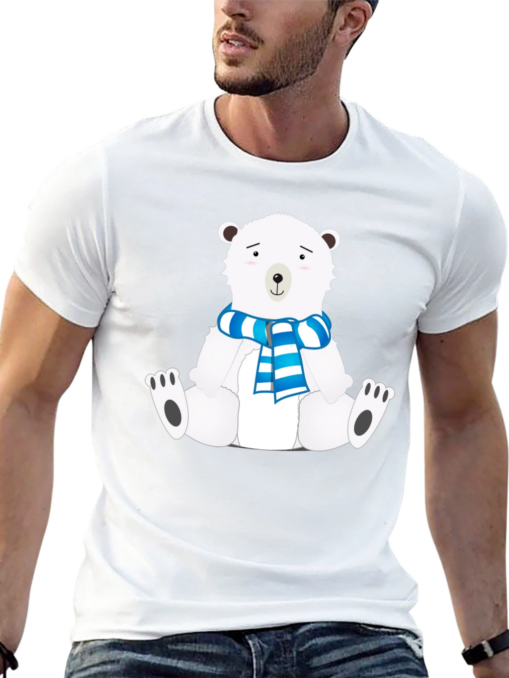 Polar Bear Scarf Graphic Black Tee