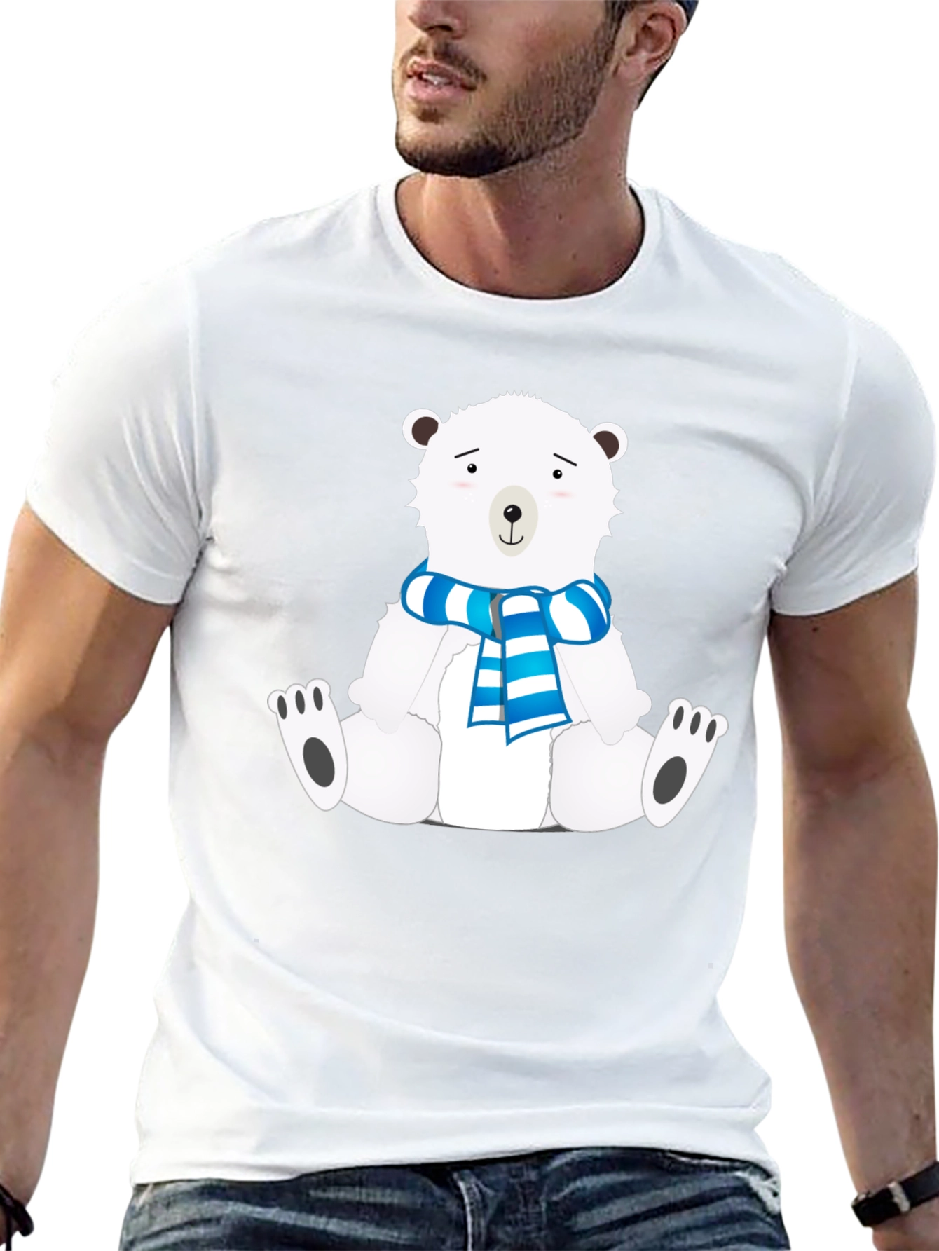 Polar Bear Scarf Graphic Black Tee