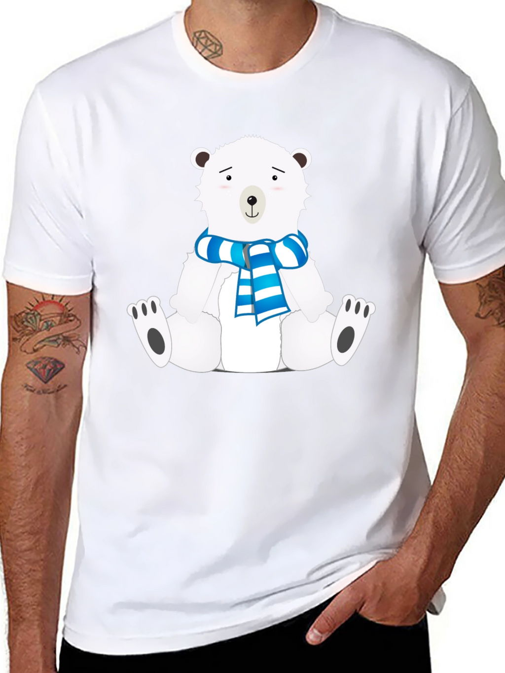 Polar Bear Scarf Graphic Black Tee