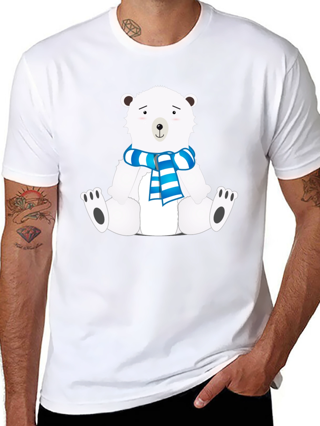 Polar Bear Scarf Graphic Black Tee