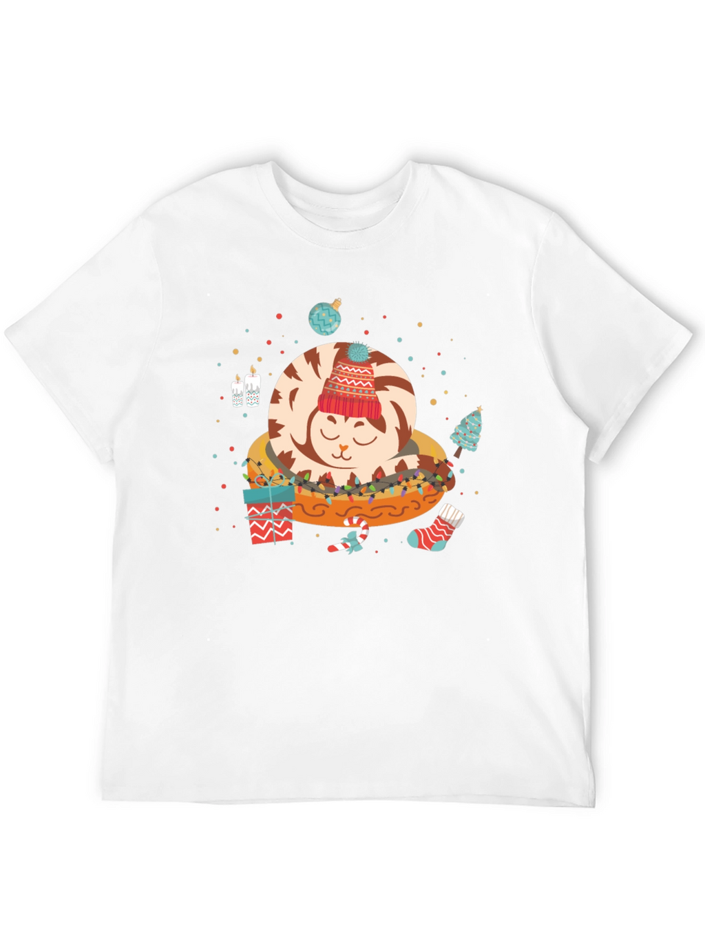 Christmas Cat in Bed Graphic Tee