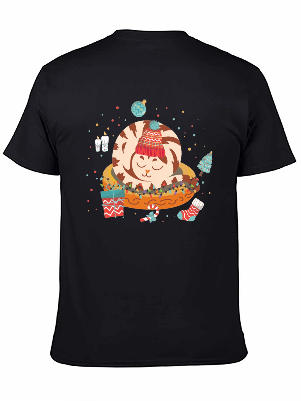 Christmas Cat in Bed Graphic Tee