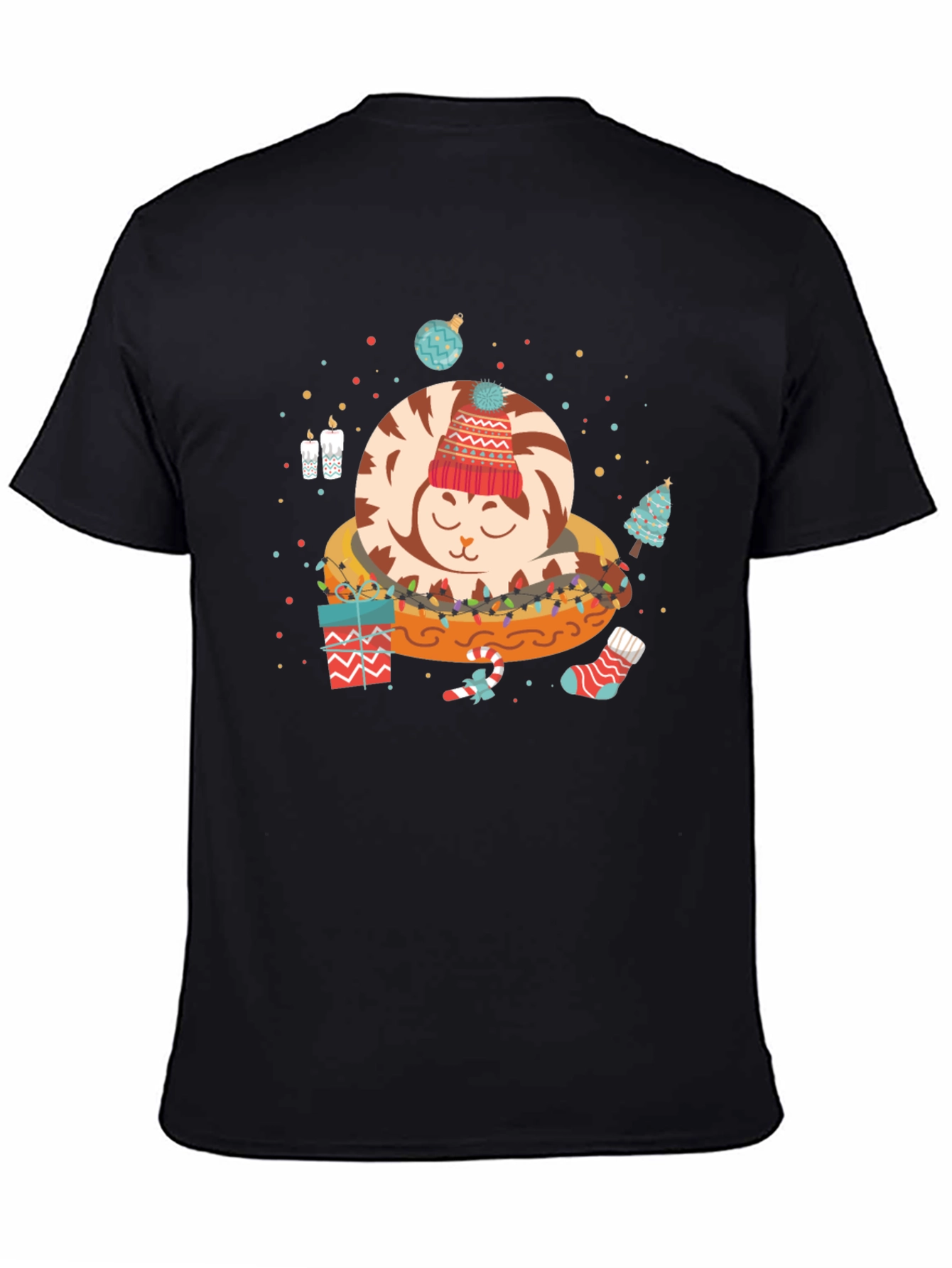 Christmas Cat in Bed Graphic Tee