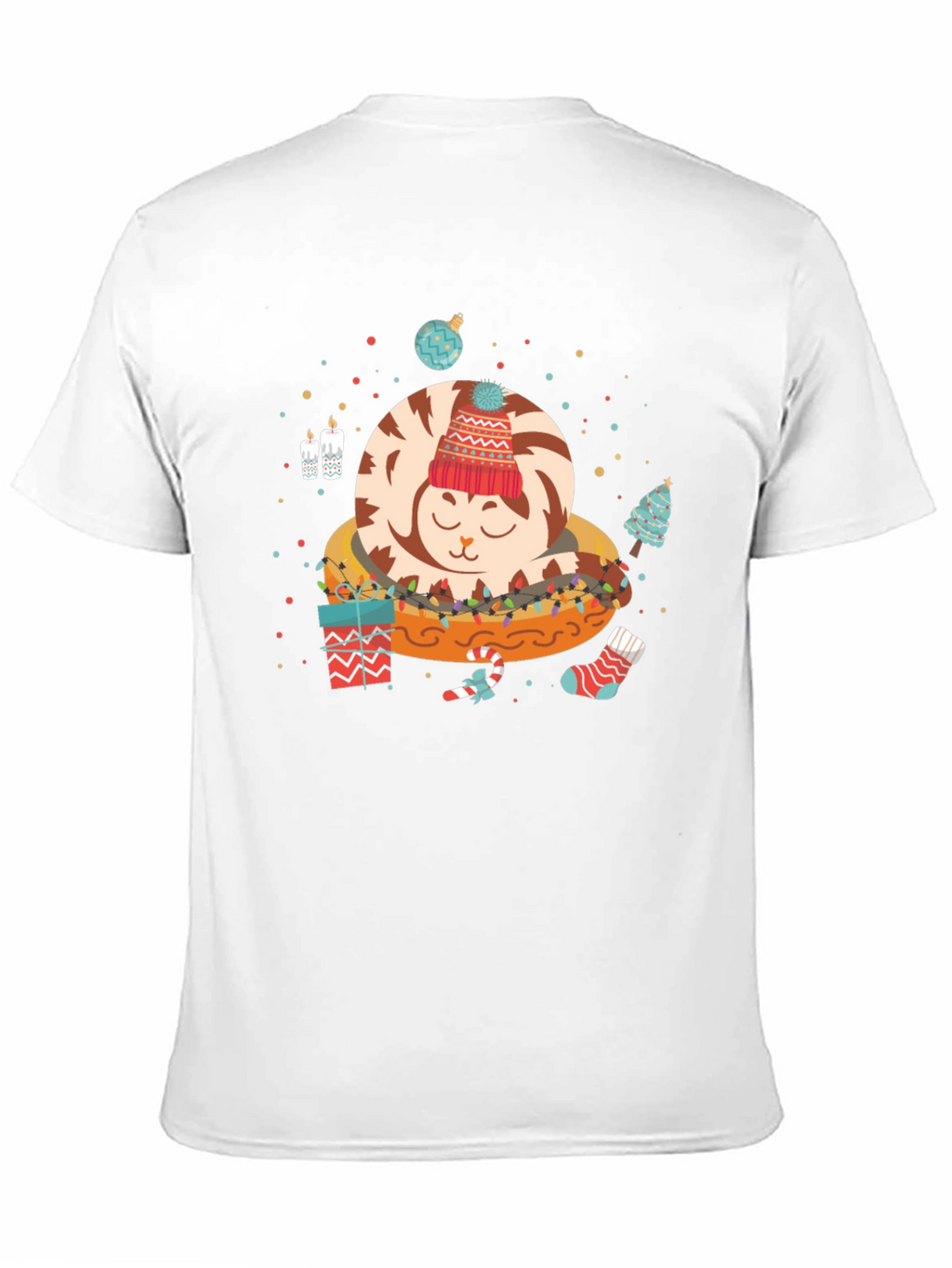 Christmas Cat in Bed Graphic Tee