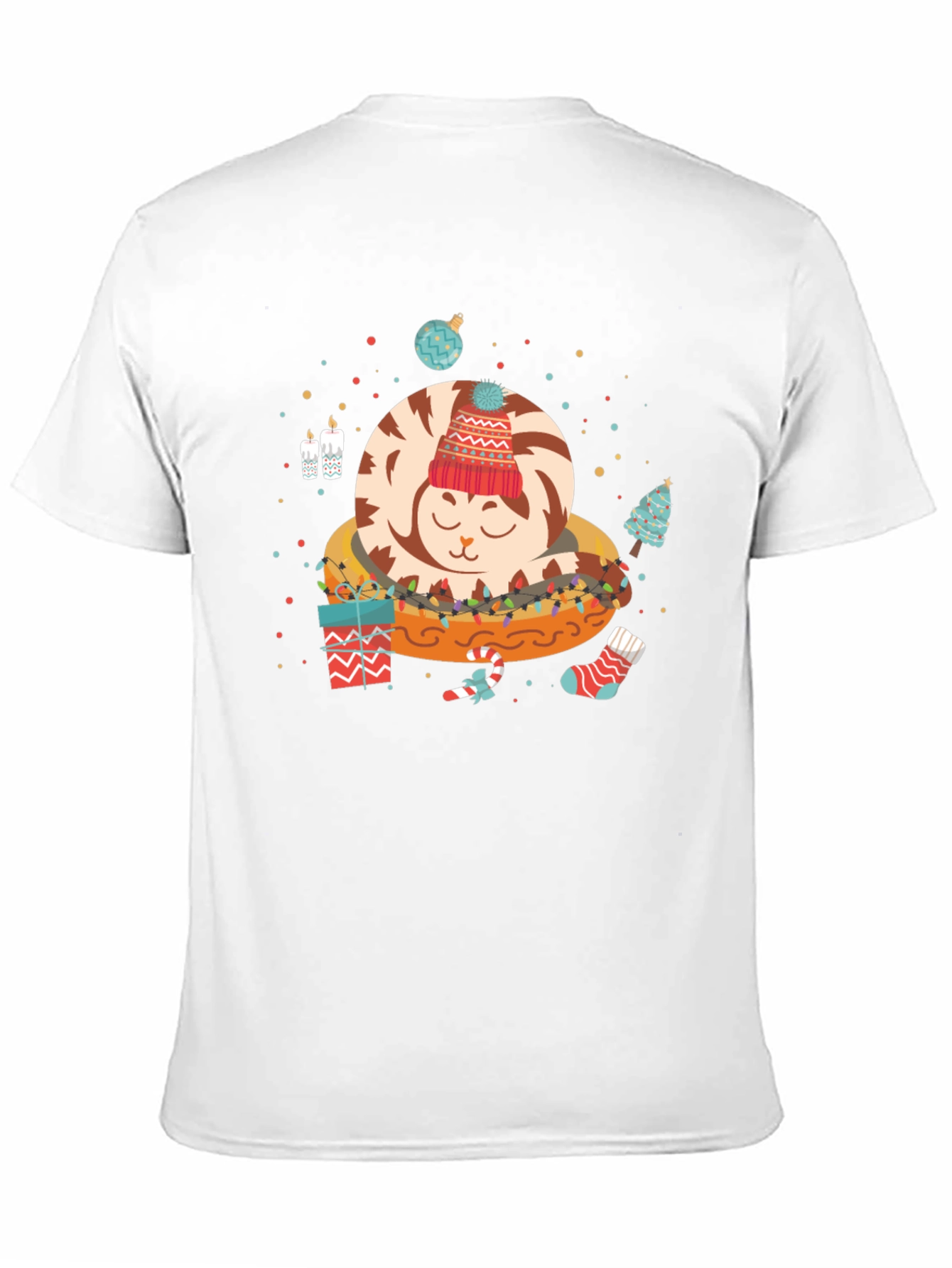 Christmas Cat in Bed Graphic Tee