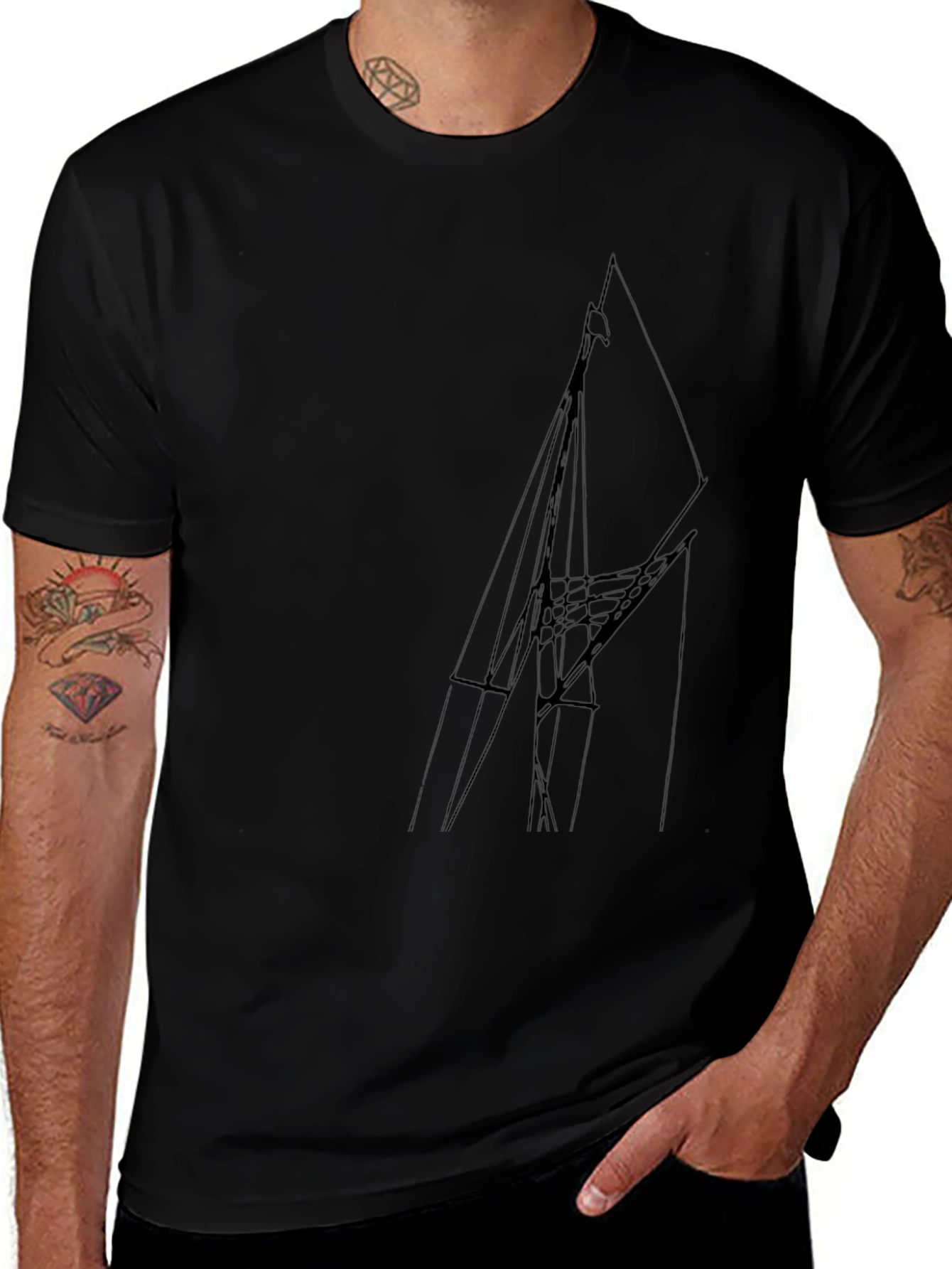Abstract Lines Black T-Shirt