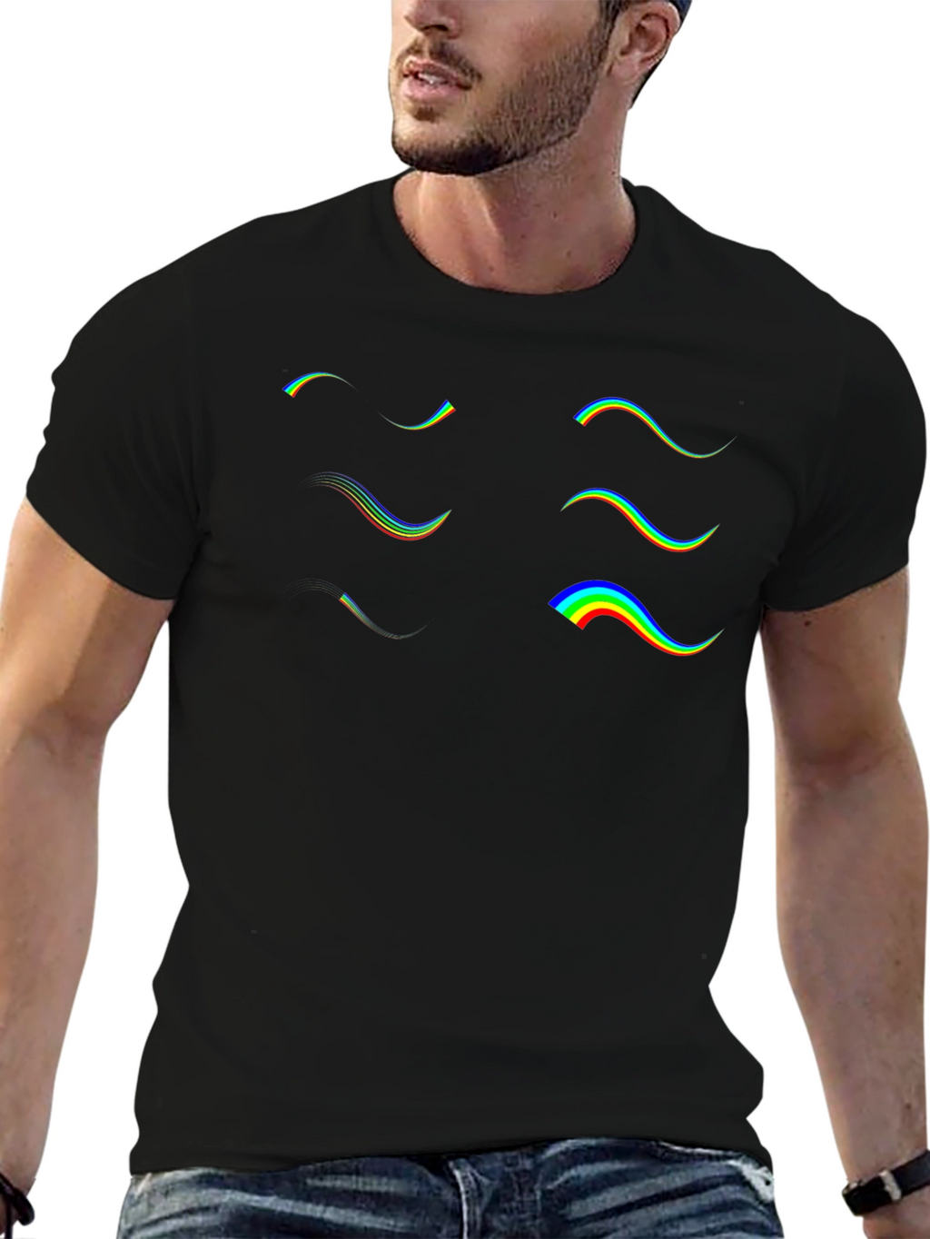 Retro Wave Graphic Tee - Black Cotton T-Shirt