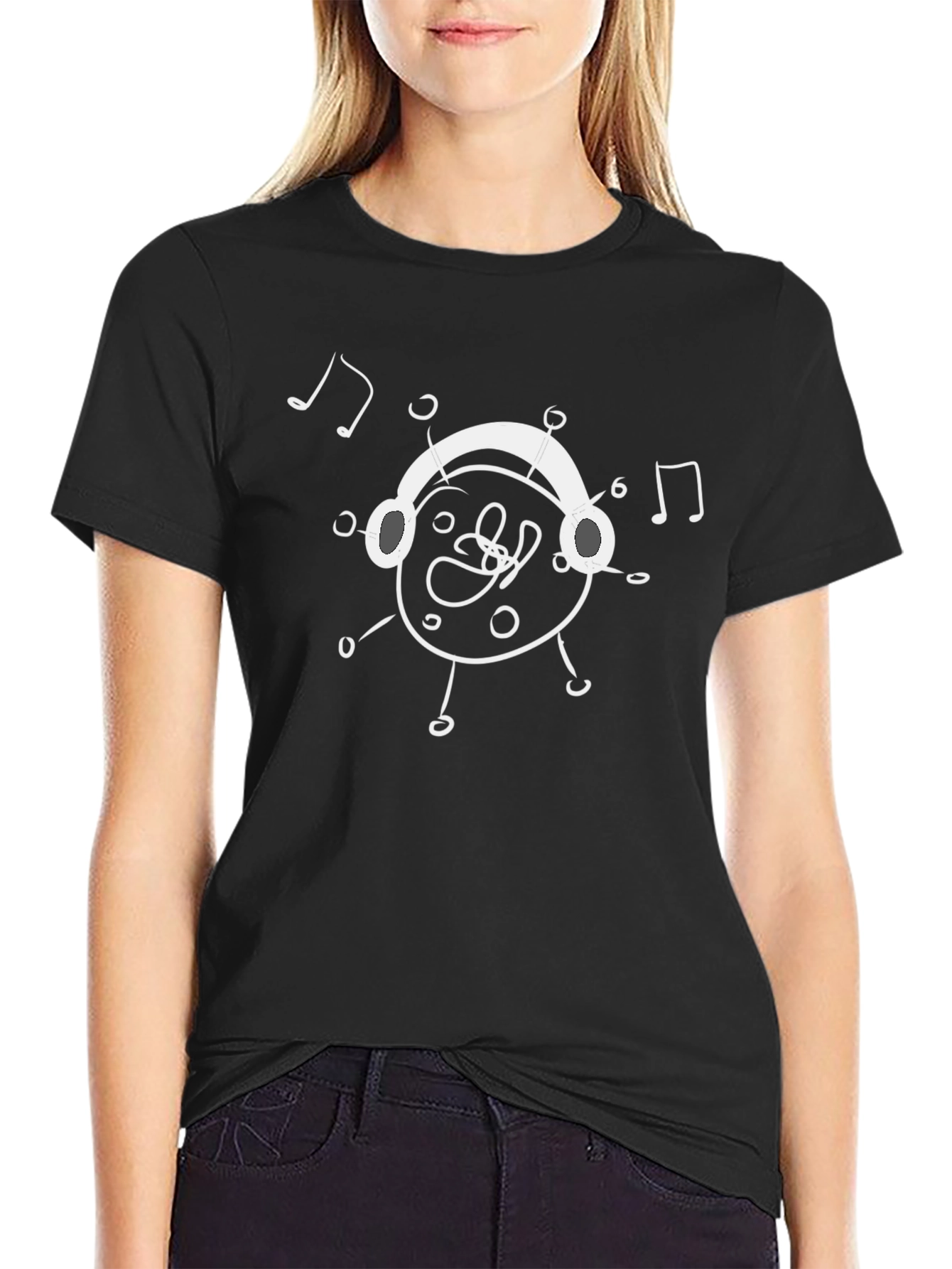 Musical Doodle Graphic Tee - Soft Black Cotton