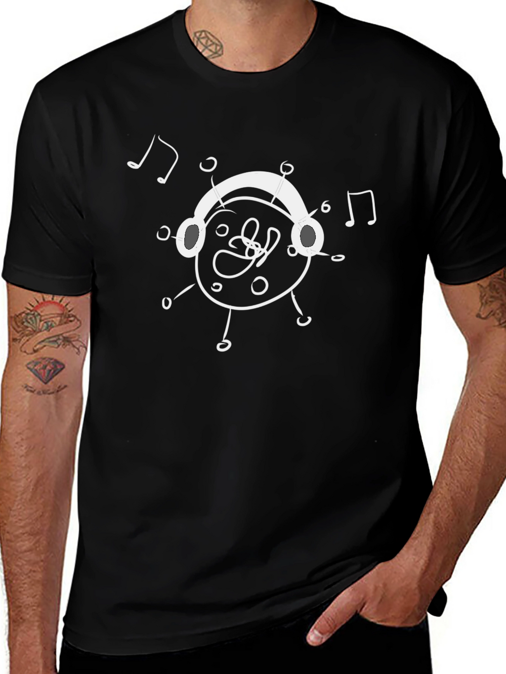 Musical Doodle Graphic Tee - Soft Black Cotton