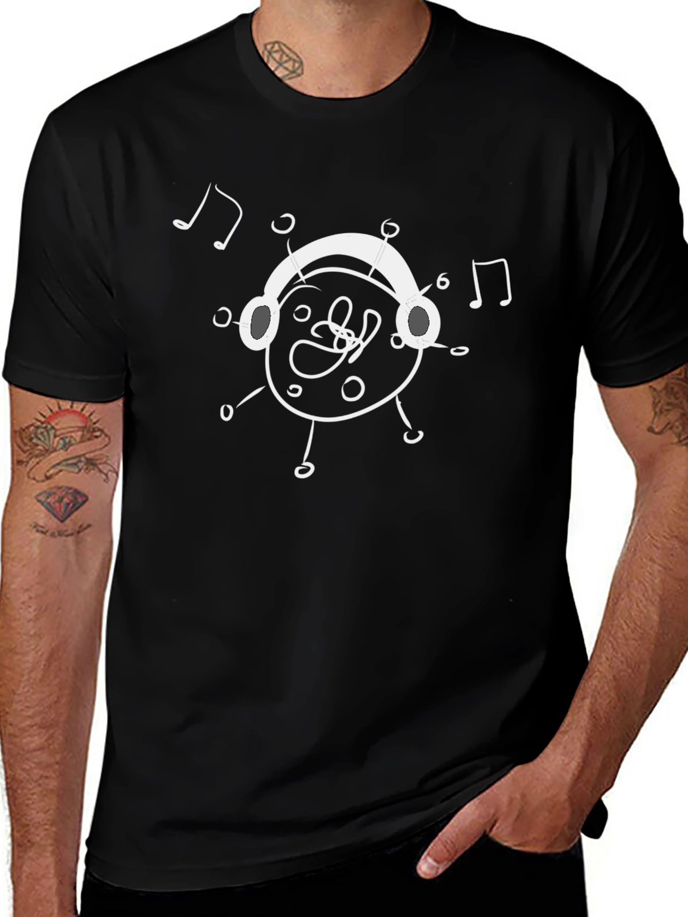 Musical Doodle Graphic Tee - Soft Black Cotton