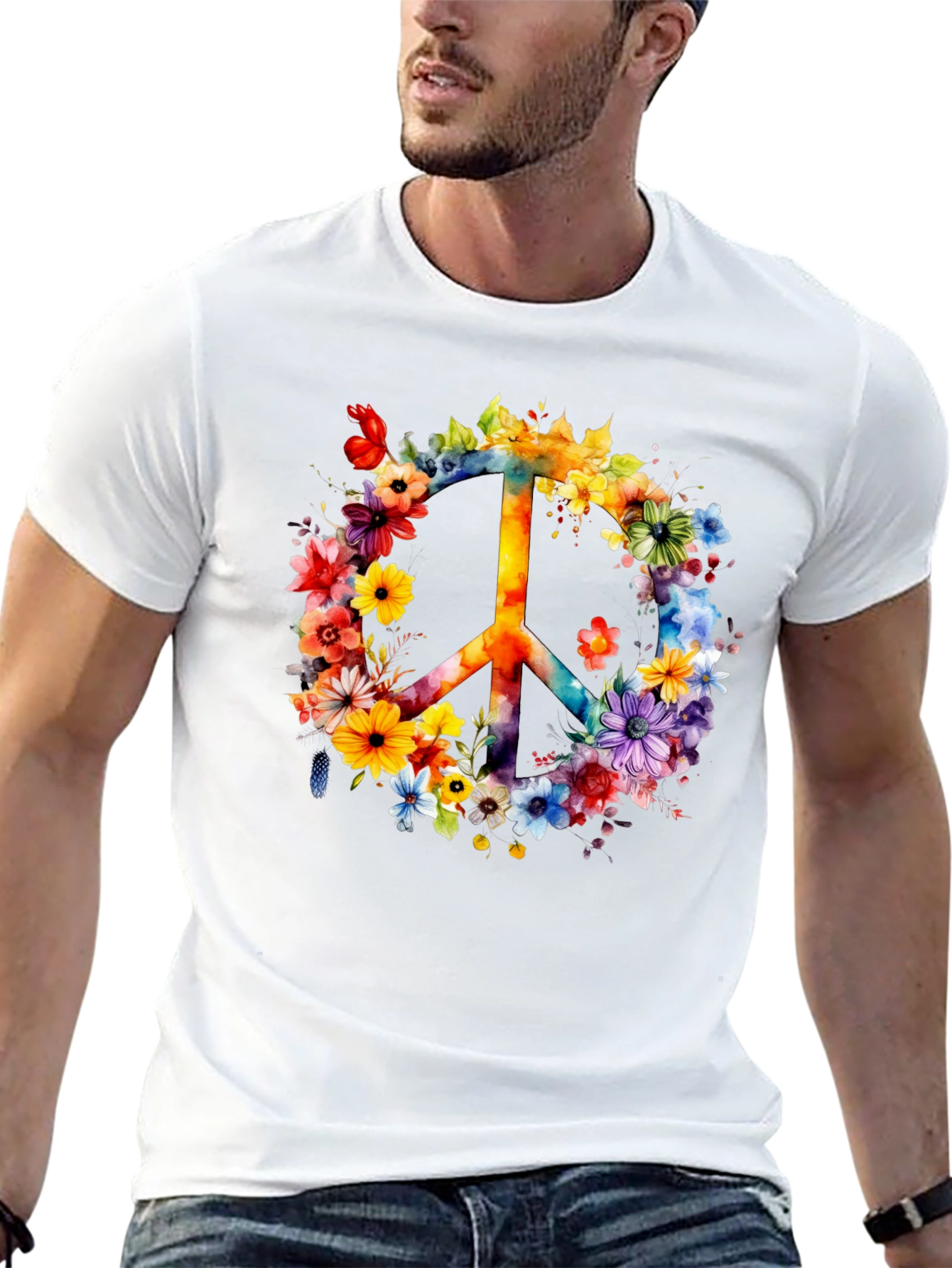 Floral Peace Sign Graphic T-Shirt