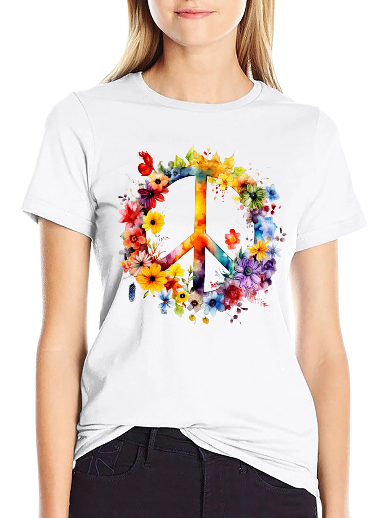 Floral Peace Sign Graphic T-Shirt