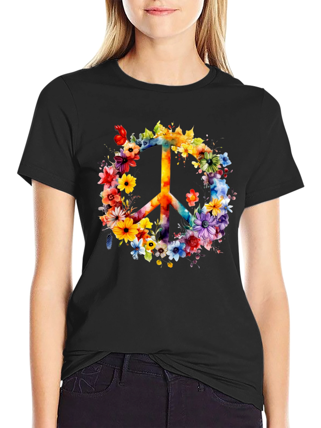 Floral Peace Sign Graphic T-Shirt
