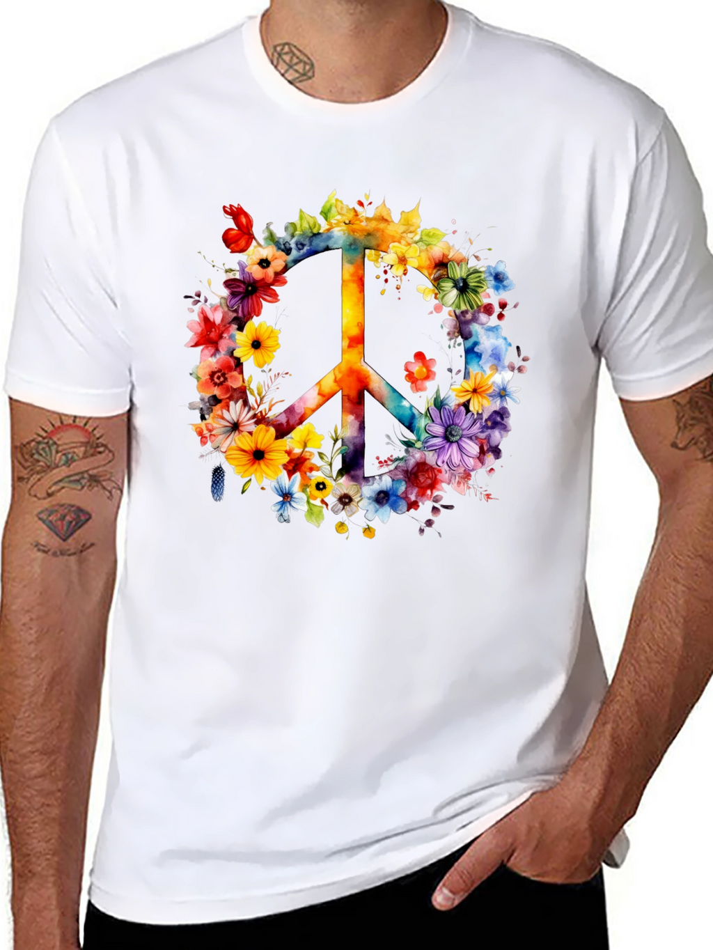 Floral Peace Sign Graphic T-Shirt
