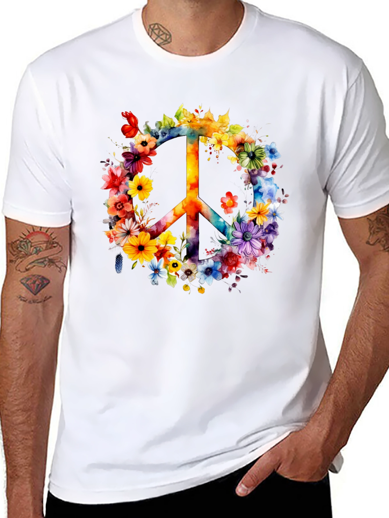 Floral Peace Sign Graphic T-Shirt