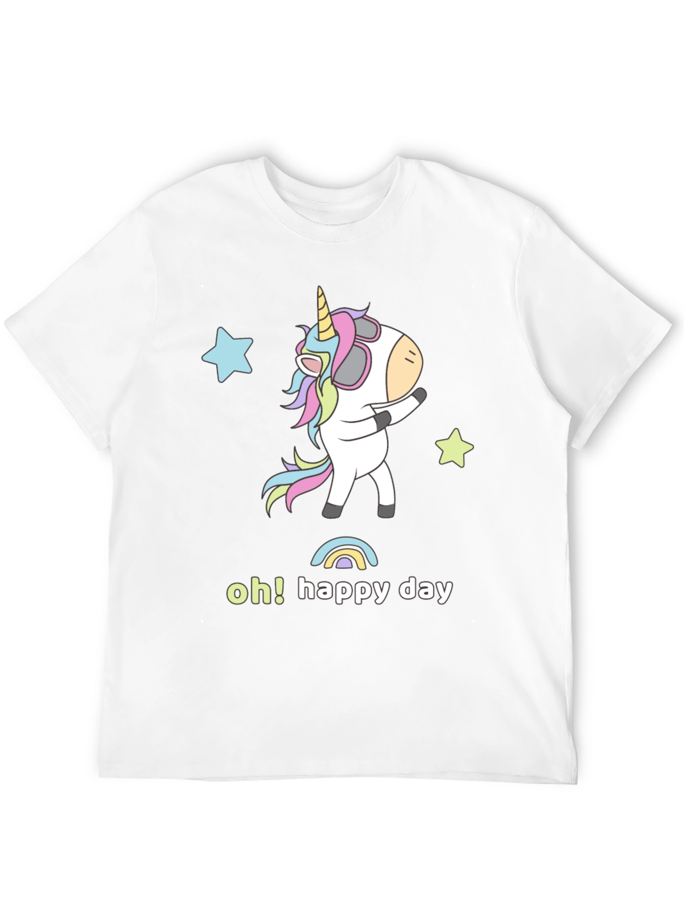 Unicorn Oh Happy Day Black Graphic T-Shirt
