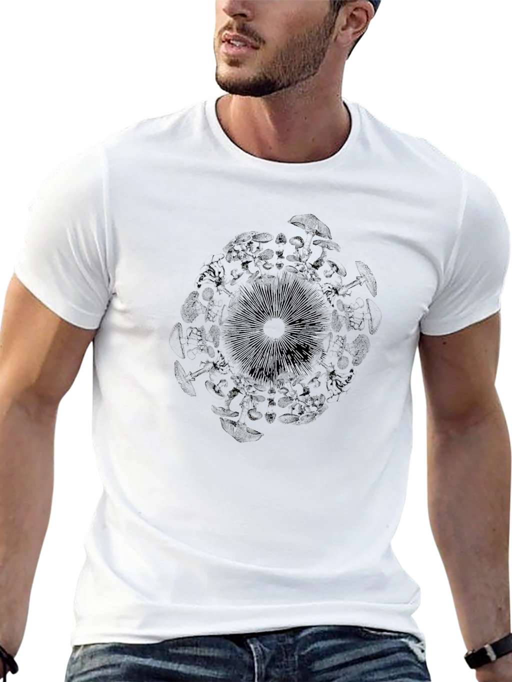 Mushroom Mandala Graphic Black T-Shirt