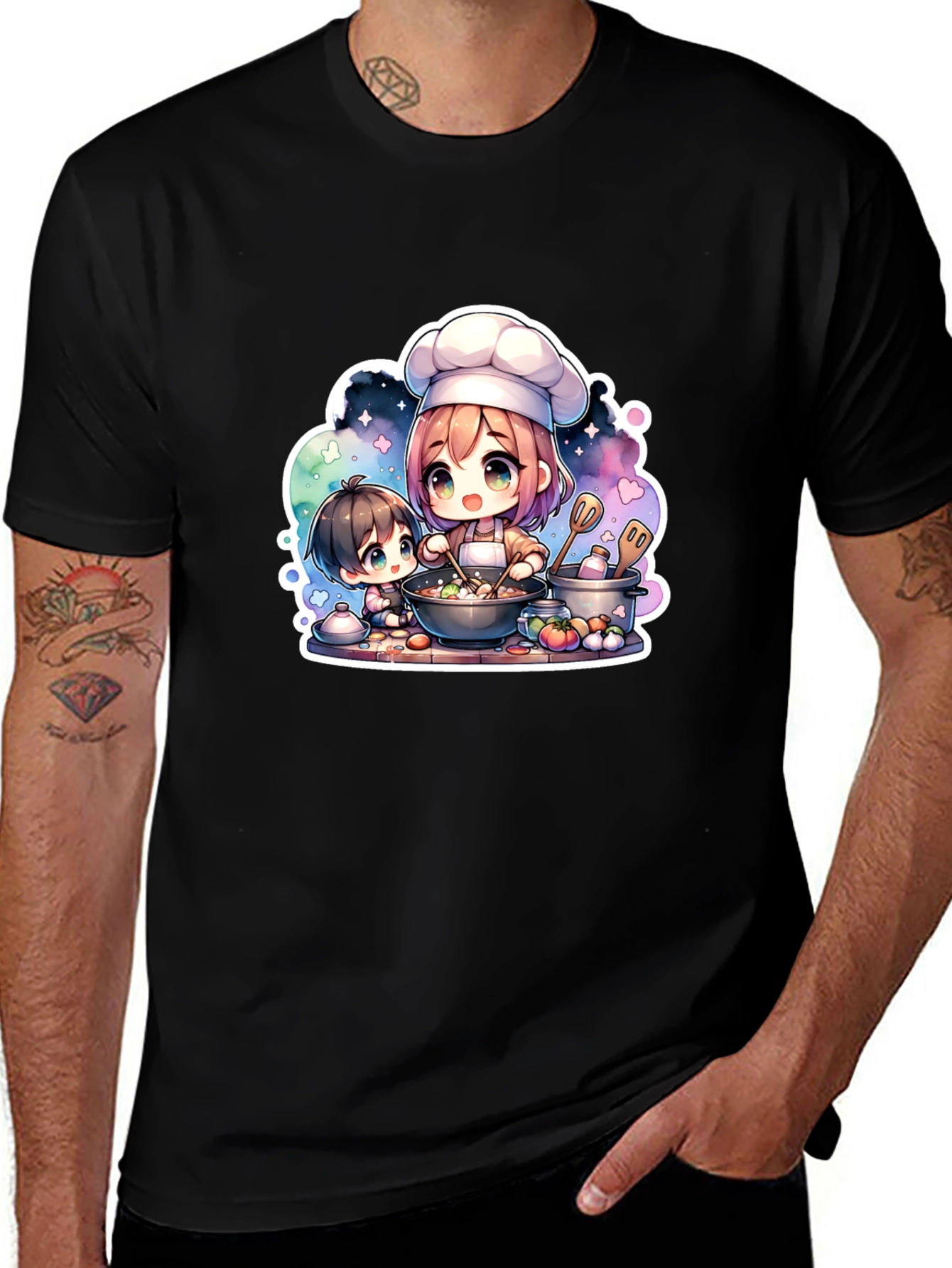 Anime Chef Graphic Black T-Shirt