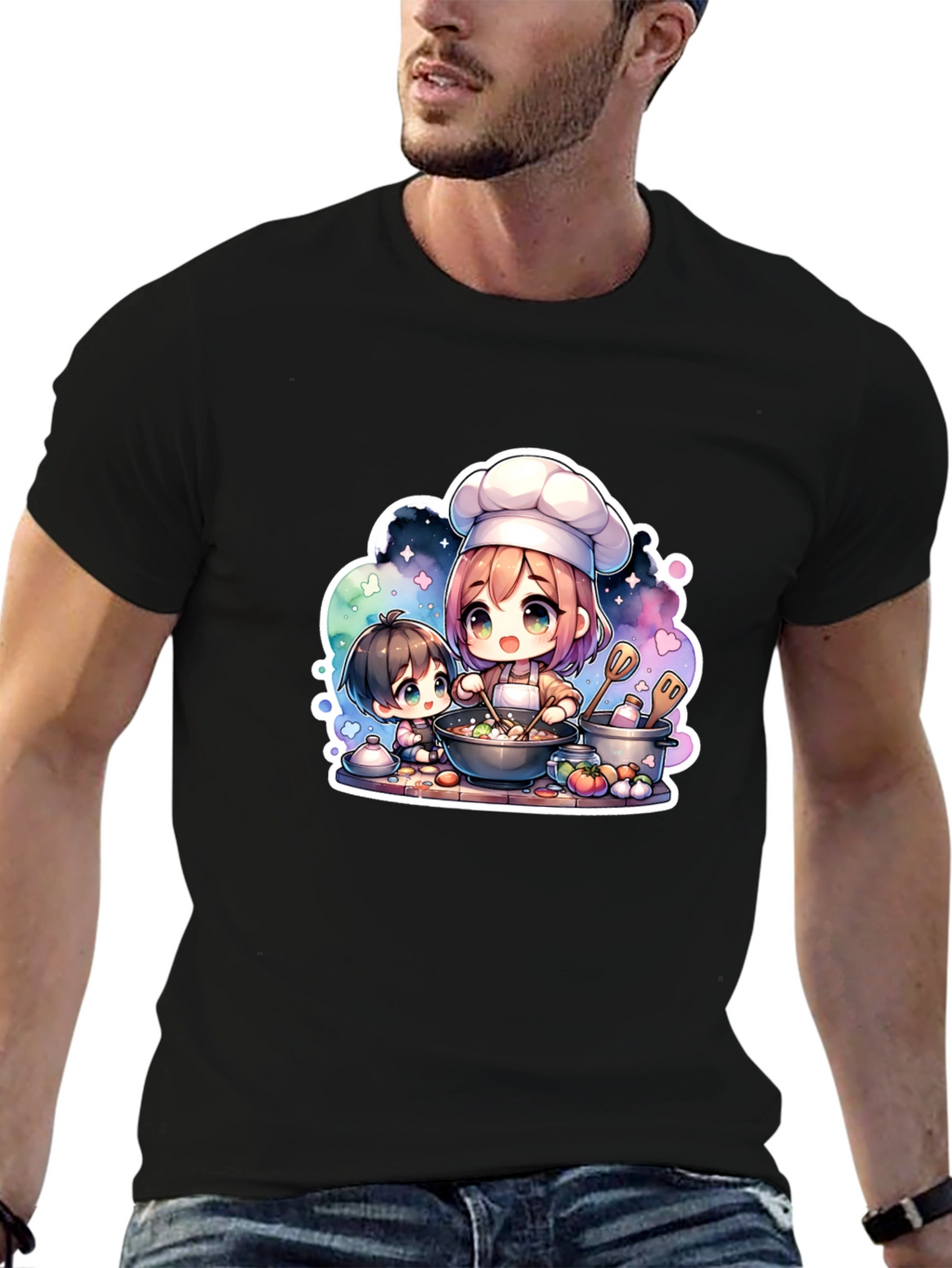 Anime Chef Graphic Black T-Shirt