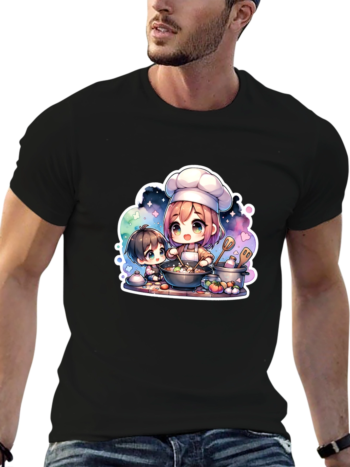 Anime Chef Graphic Black T-Shirt