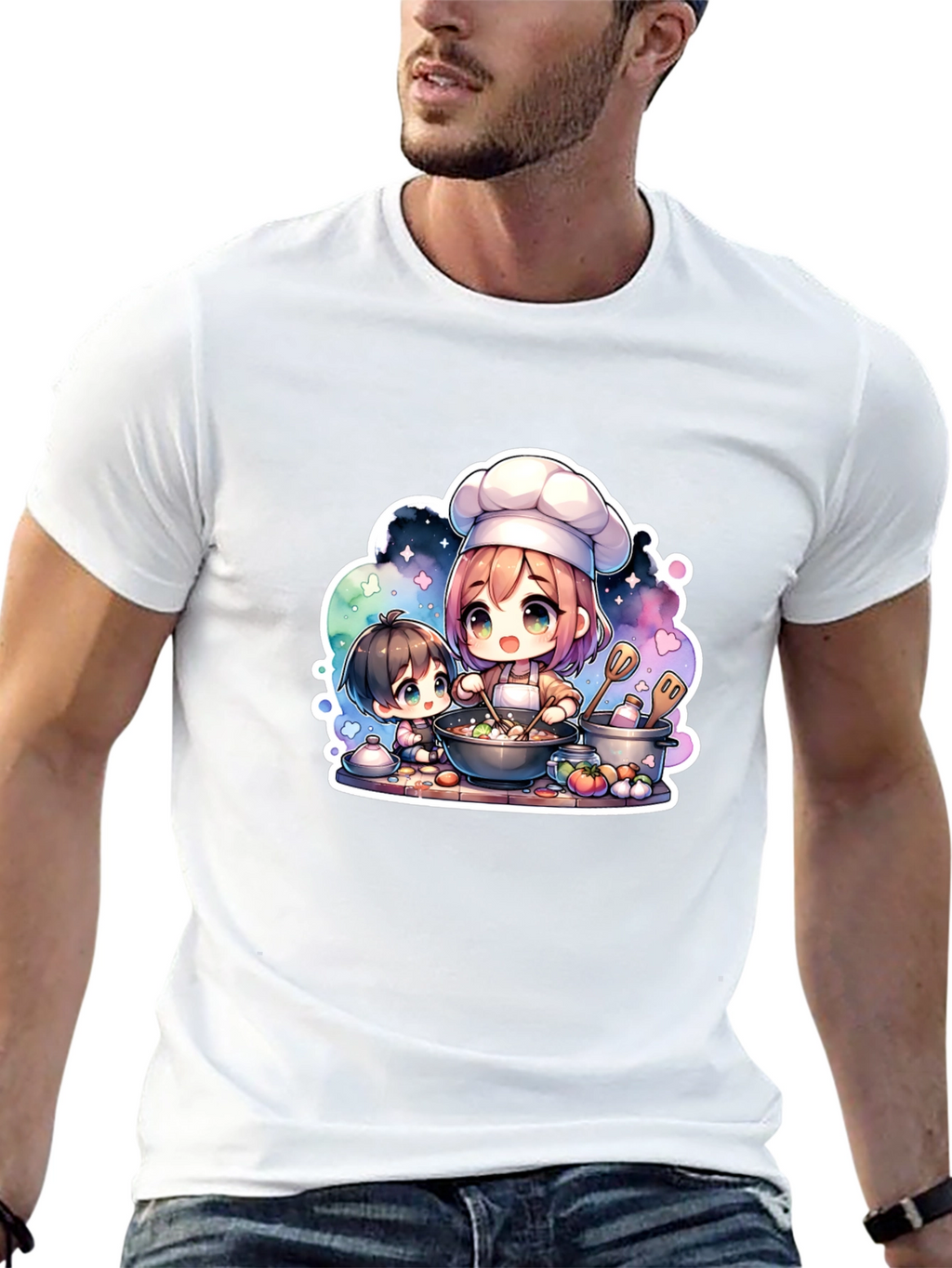Anime Chef Graphic Black T-Shirt