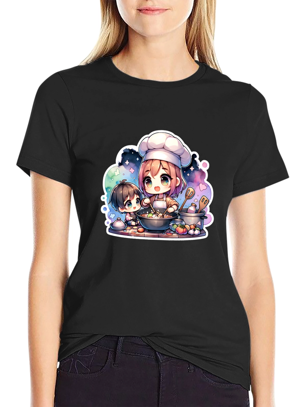 Anime Chef Graphic Black T-Shirt