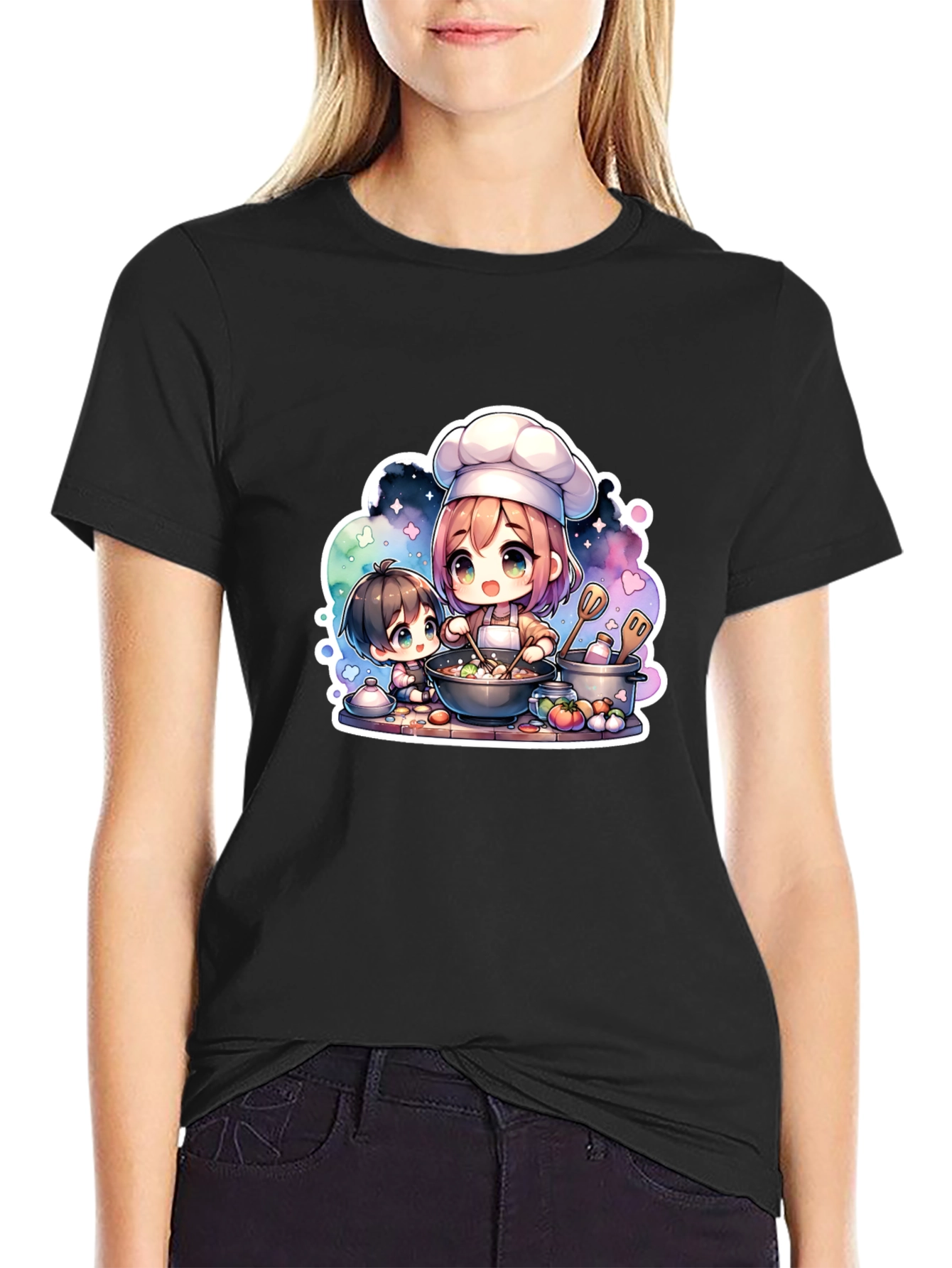 Anime Chef Graphic Black T-Shirt