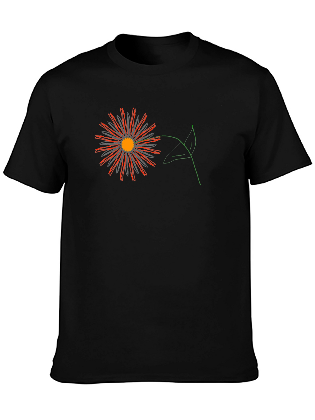 Black Tee with Graphic Flower Design