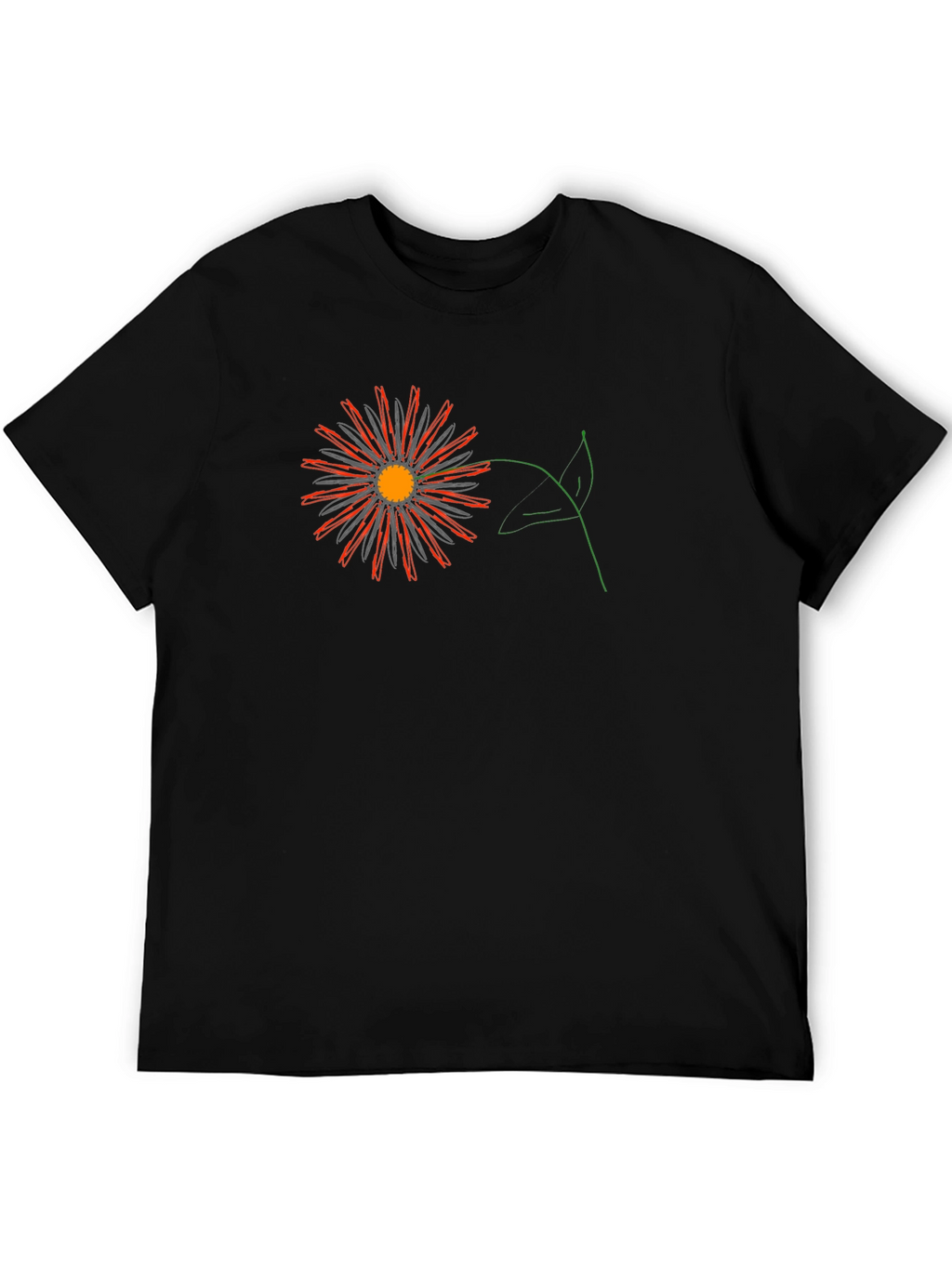 Black Tee with Graphic Flower Design