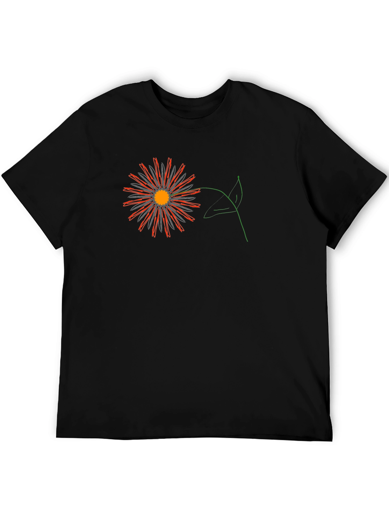 Black Tee with Graphic Flower Design