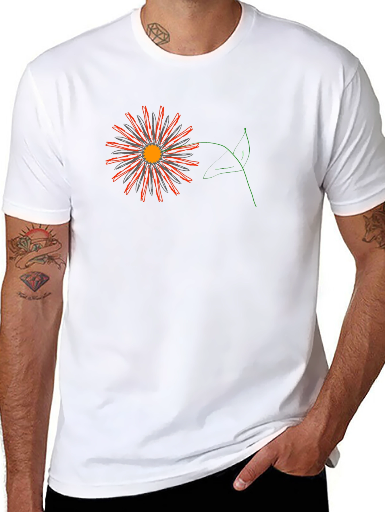 Black Tee with Graphic Flower Design